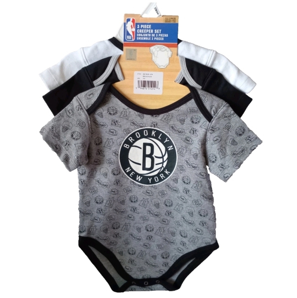NWT NBA 3-Piece Baby Boy Girl Onesie Bodysuit CreeperSet Black White Grey Sz 12M